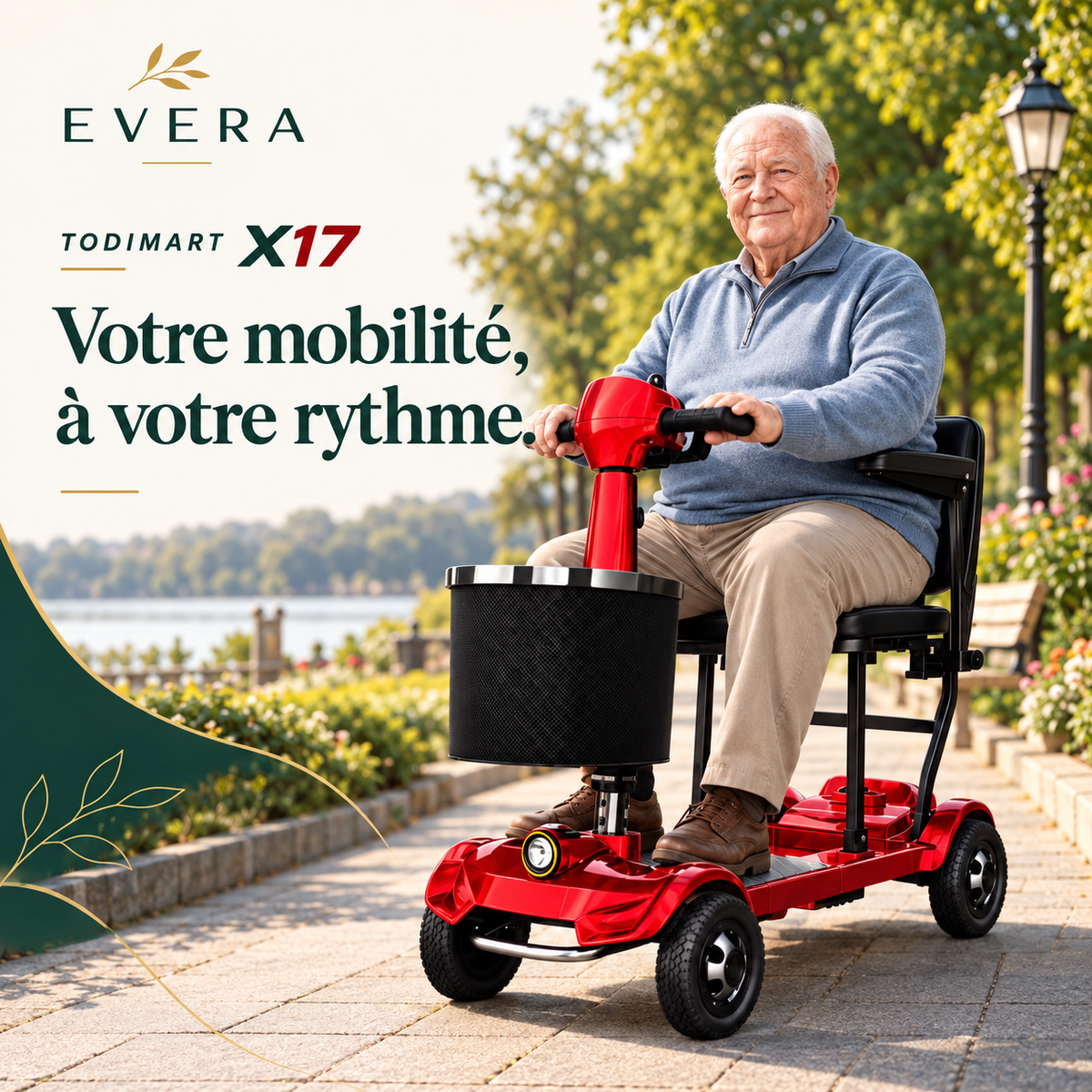 TODIMART X17 — Scooter électrique de mobilité 4 roues, rouge