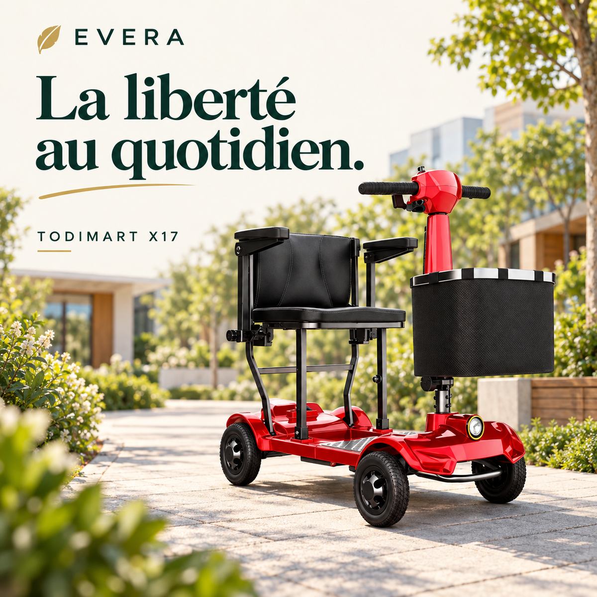 TODIMART X17 — Scooter électrique de mobilité 4 roues, rouge
