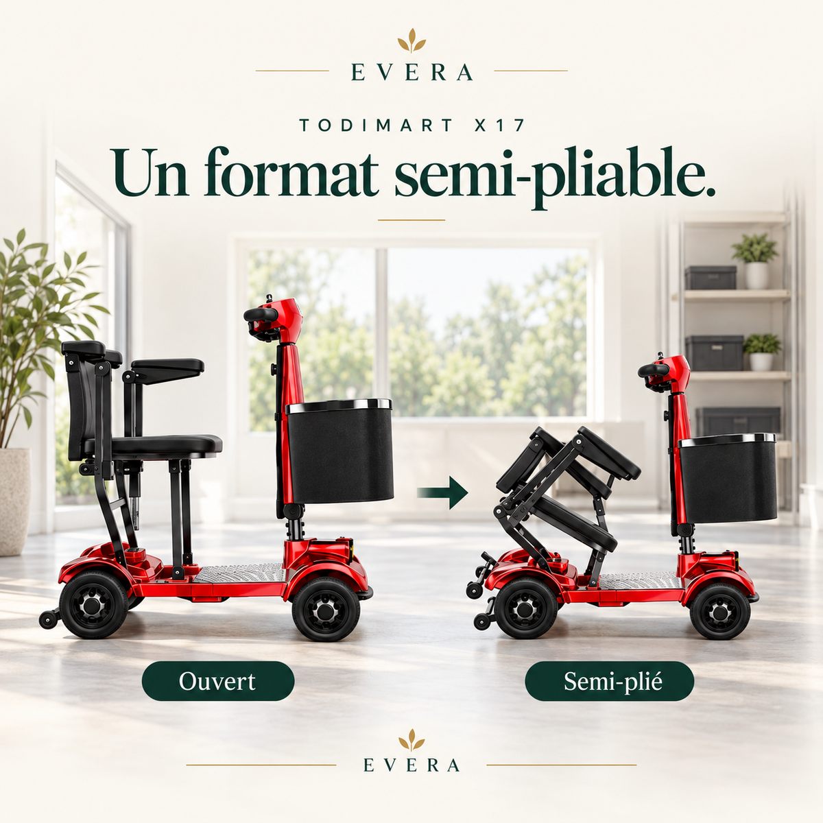 TODIMART X17 — Scooter électrique de mobilité 4 roues, rouge